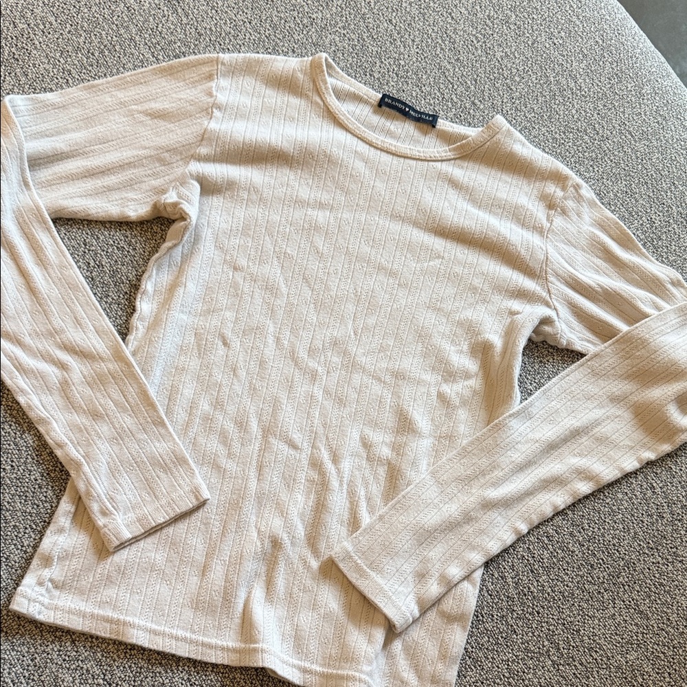 Brandy Melville Cream Ribbed Long Sleeve Top